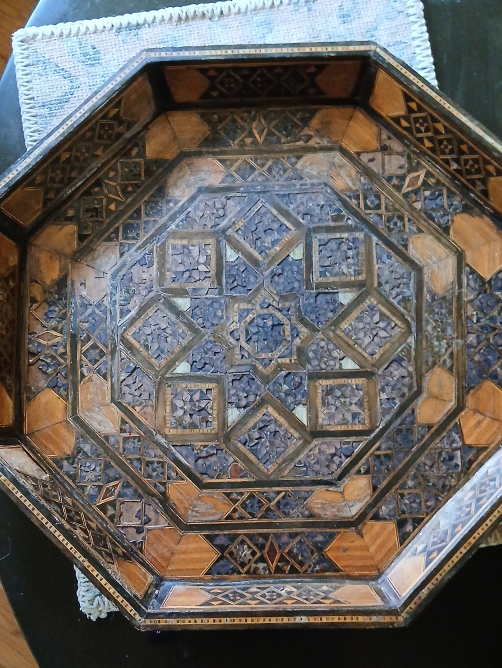 Octagonal Inlaid Wooden Decorative Tray - Brown & Black